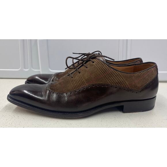 Mezlan Marti Spain Oxford Brogue calfskin leather houndstooth plaid dress shoes main image 5